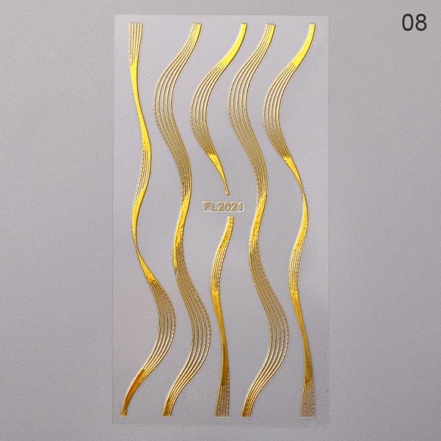 Nail Strip Stickers Black Gold Rose Gold Silver Metal Strip Tape Nail Art Adhesive Foil Tips Nail Sticker Decals Metallic Curve Strip Line Nail Decal Self-Adhesive 3D Wave Design Decoration for Women Girls Tape Nail Art Stickers Decal Decoration Stevvex