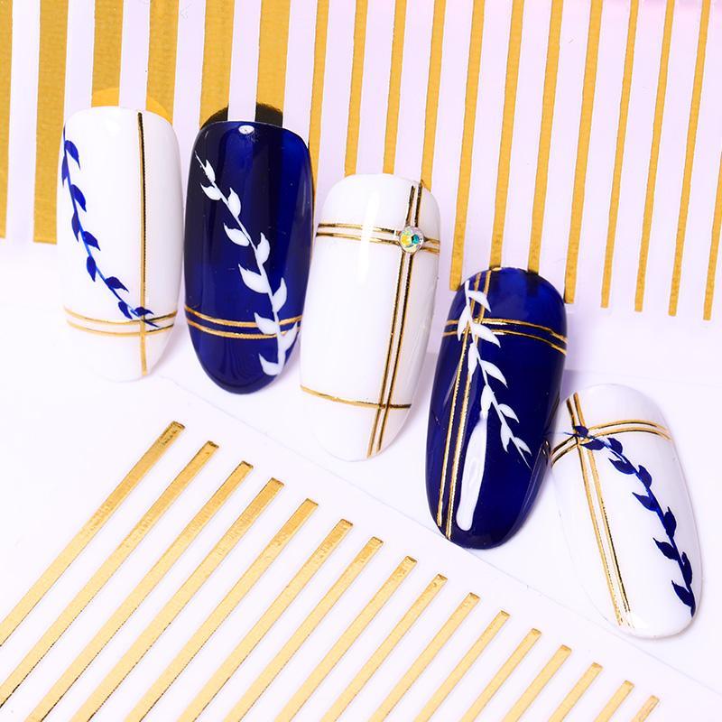 Nail Strip Stickers Black Gold Rose Gold Silver Metal Strip Tape Nail Art Adhesive Foil Tips Nail Sticker Decals Metallic Curve Strip Line Nail Decal Self-Adhesive 3D Wave Design Decoration for Women Girls Tape Nail Art Stickers Decal Decoration Stevvex