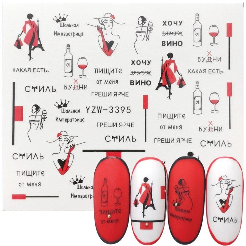 Nail Watermark Decals Sexy lips Middle finger Sexy girl Water Transfer Slider Russia Words Manicure Tattoos Sliders For Manicure Women Kids Girls Manicure Decoration Nail Art Supplies 3D Self-Adhesive Nail Decals Designer Nail Stickers for Acrylic Nails Stevvex