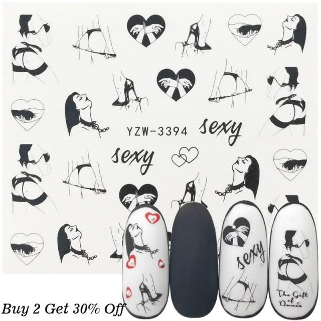 Nail Watermark Decals Sexy lips Middle finger Sexy girl Water Transfer Slider Russia Words Manicure Tattoos Sliders For Manicure Women Kids Girls Manicure Decoration Nail Art Supplies 3D Self-Adhesive Nail Decals Designer Nail Stickers for Acrylic Nails Stevvex