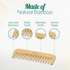 Bamboo Hair Comb 100 Percent Natural Wooden Detangler For Men Women Scalp Care