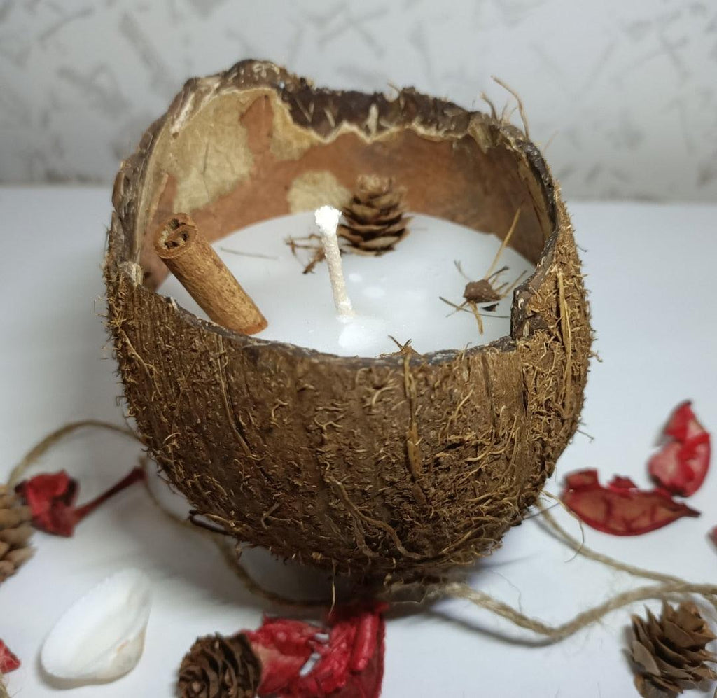 Natural Coconut Shell Decorative Scented Candle Wood Wicked Coconut Scented Candle Natural Coconut Shell  Eco Friendly Ideal for Home and Beach Décor Aromatherapy Candle Stevvex