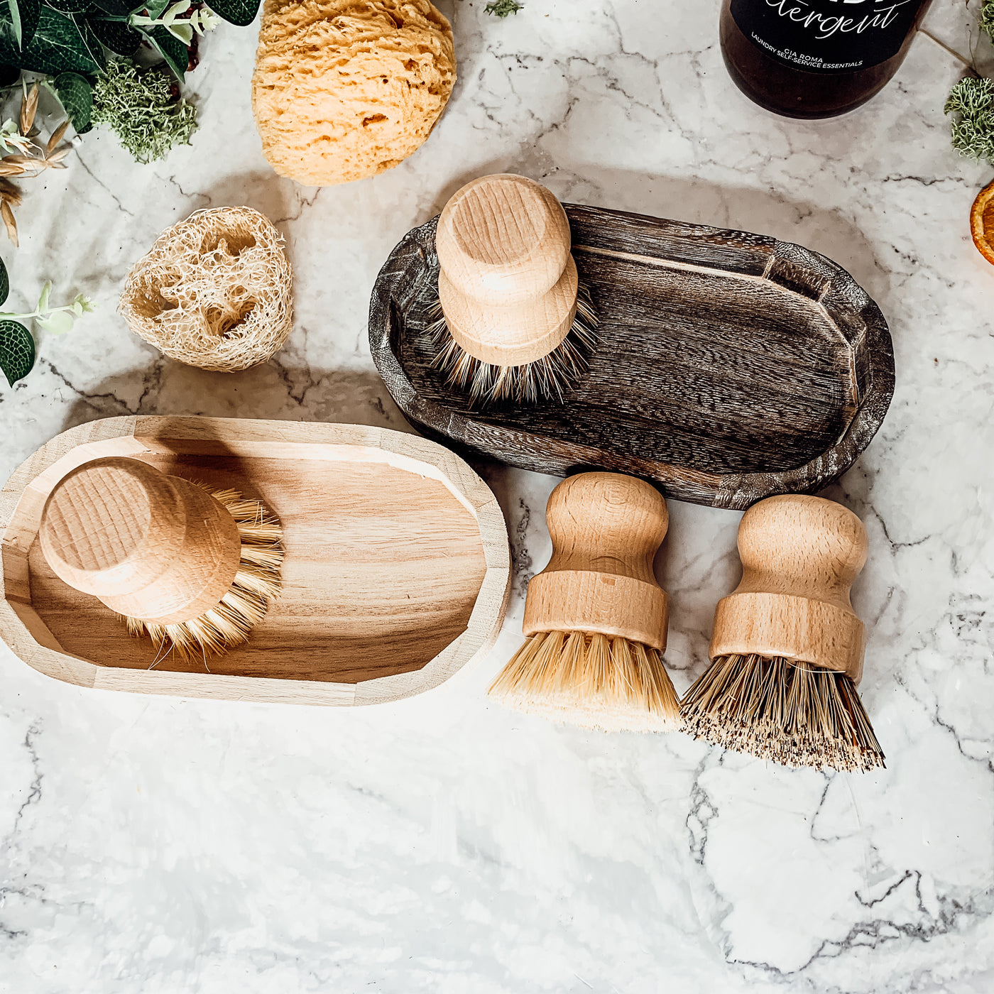 Natural Sisal Dish And Pot Scrub Brush All Natural Beech Wood Ergonomic Handle BandsCo Straps