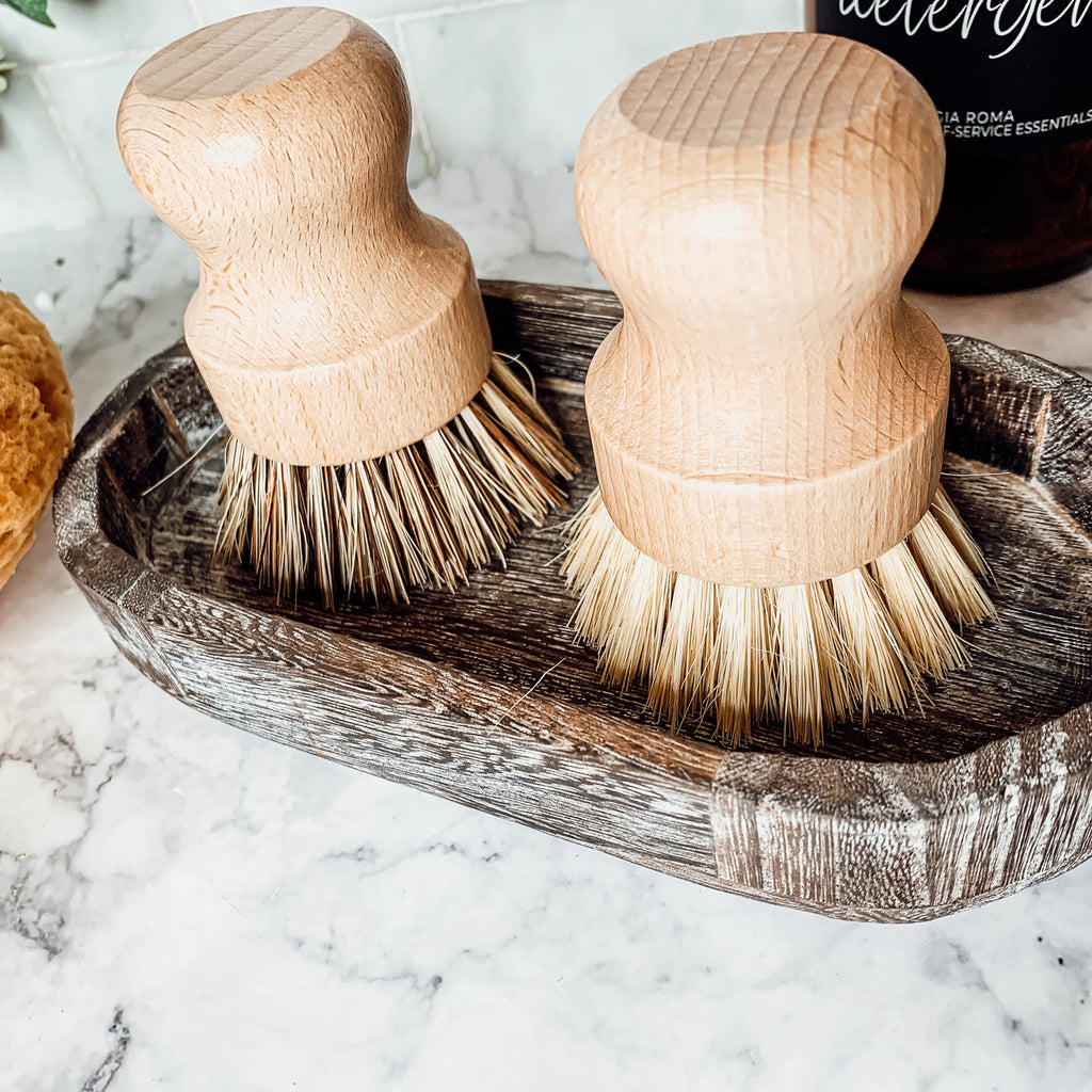 Natural Sisal Dish And Pot Scrub Brush All Natural Beech Wood Ergonomic Handle BandsCo Straps
