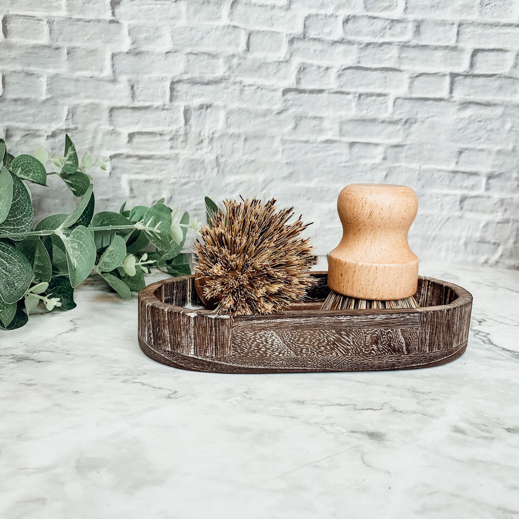 Natural Sisal Dish And Pot Scrub Brush All Natural Beech Wood Ergonomic Handle BandsCo Straps
