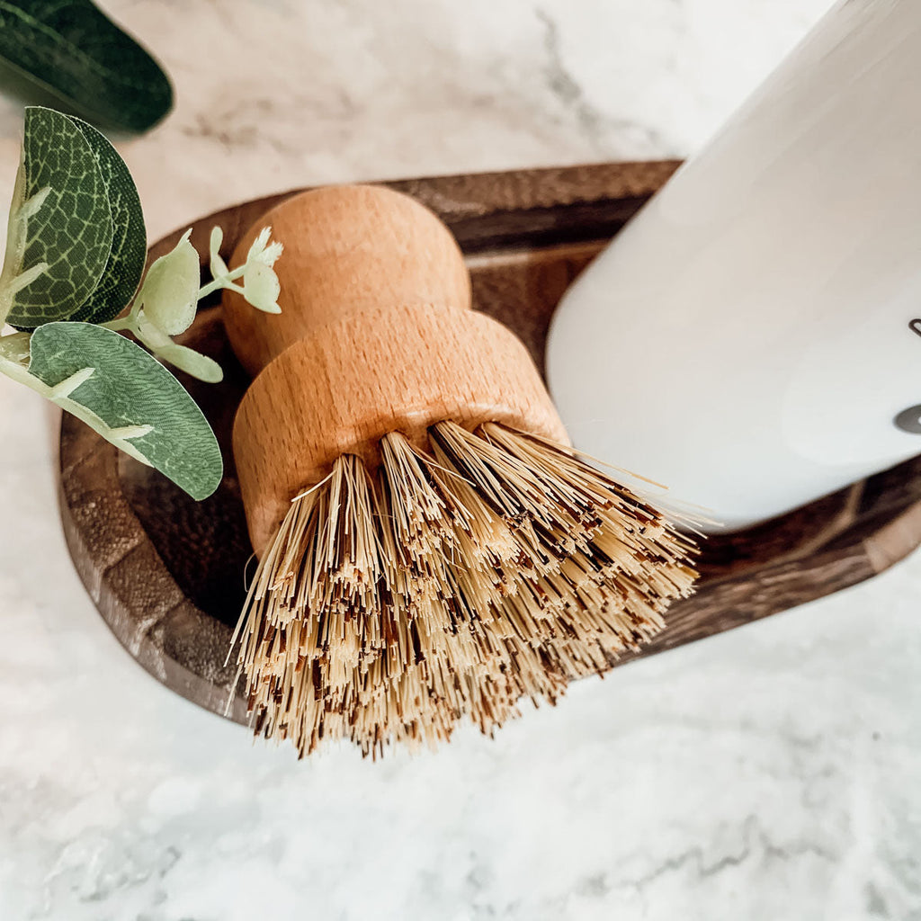 Natural Sisal Dish And Pot Scrub Brush All Natural Beech Wood Ergonomic Handle BandsCo Straps