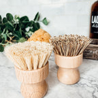 Natural Sisal Dish And Pot Scrub Brush All Natural Beech Wood Ergonomic Handle BandsCo Straps