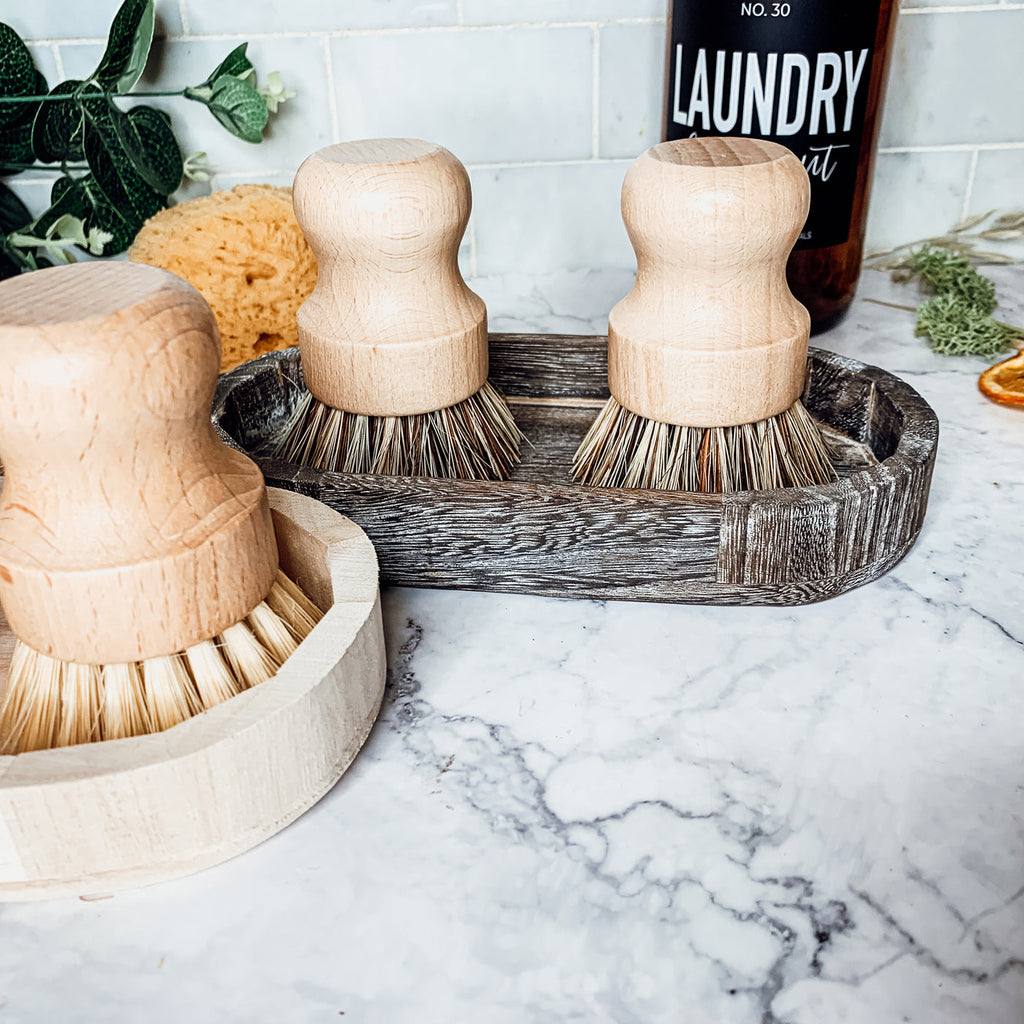 Natural Sisal Dish And Pot Scrub Brush All Natural Beech Wood Ergonomic Handle BandsCo Straps