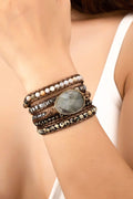 Natural Stone Boho Wrap Bracelet Adjustable Beaded Layered