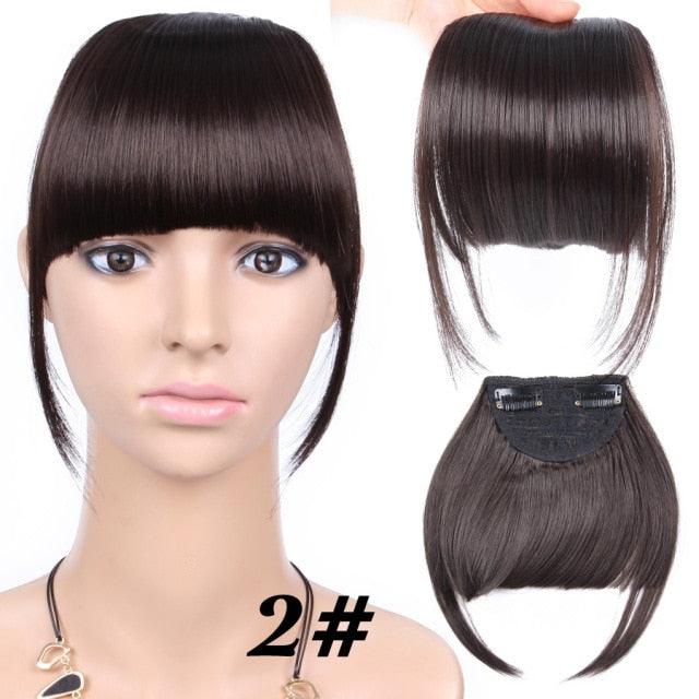 Natural Straight Synthetic Blunt Bangs High Temperature Fiber Brown Women Clip-In Flat Neat Bangs With Temples For Women One Piece Hairpiece Stevvex