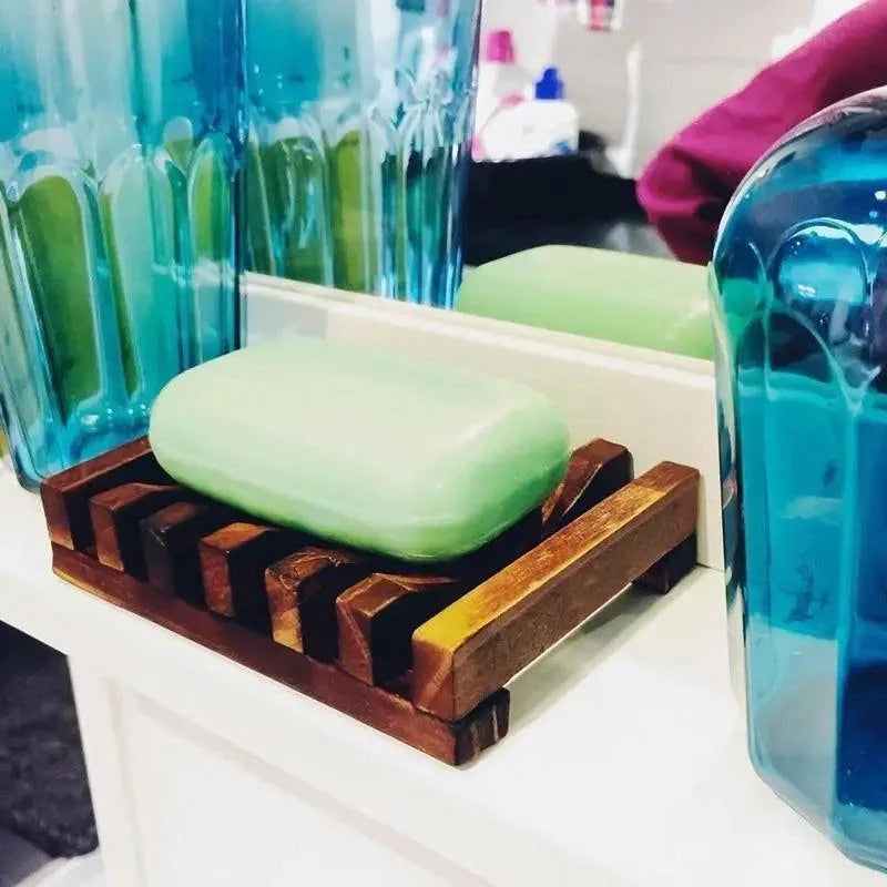 Natural Wooden Soap Dish Wood Soap Tray Holder Storage Soap Rack Plate Box Container For Bath Shower Plate Bathroom Wooden Soap Dish Soap Saver Holder Soap Tray for Bathroom Shower Rectangular Sink Drainer Hand Craft for Soap Sponges And More Stevvex