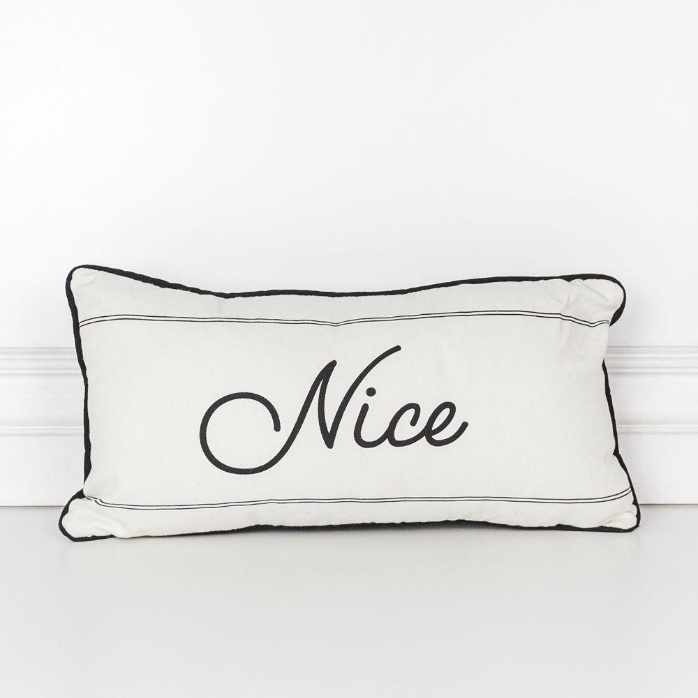 Naughty Or Nice Reversible Canvas Throw Pillow Black White Double Sided Holiday Decorative Accent BandsCo Straps
