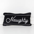 Naughty Or Nice Reversible Canvas Throw Pillow Black White Double Sided Holiday Decorative Accent BandsCo Straps