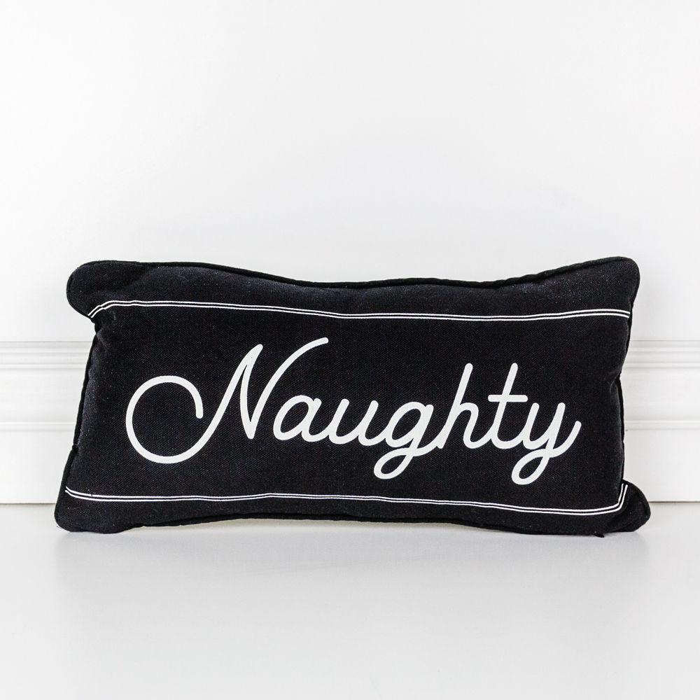 Naughty Or Nice Reversible Canvas Throw Pillow Black White Double Sided Holiday Decorative Accent BandsCo Straps