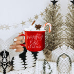 Naughty Legend Christmas Mug 14.5oz Ceramic Campfire Style Red Or Green Holiday Coffee Cup BandsCo Straps