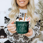 Naughty Legend Christmas Mug 14.5oz Ceramic Campfire Style Red Or Green Holiday Coffee Cup BandsCo Straps