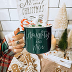 Naughty And Nice Coffee Mug Ceramic Campfire Style 14.5oz Red Or Green Double Side Design BandsCo Straps