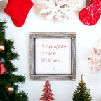 Naughty Nice I Tried 5in Wood Embossed Christmas Sign Holiday Decor BandsCo Straps