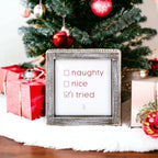 Naughty Nice I Tried 5in Wood Embossed Christmas Sign Holiday Decor BandsCo Straps
