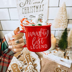 Naughty Legend Christmas Mug 14.5oz Ceramic Campfire Style Red Or Green Holiday Coffee Cup BandsCo Straps