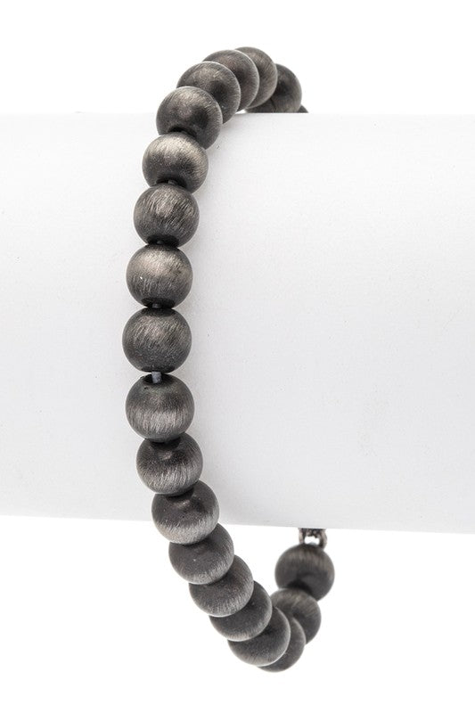 Navajo Stone Bead Stretch Bracelet With Silver Charm