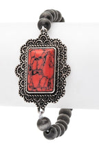 Navajo Stone Bead Stretch Bracelet With Silver Charm