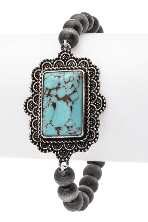 Navajo Stone Bead Stretch Bracelet With Silver Charm