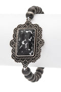 Navajo Stone Bead Stretch Bracelet With Silver Charm