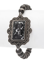 Navajo Stone Bead Stretch Bracelet With Silver Charm