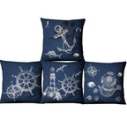 Navigation Navy Blue Nautical Shell Starfish Linen Pillow Cover Blue Anchor Navigation Anchor Sailboat Pillowcase Marine Cushion Cover Sofa Home Decorative Cushion Cover For Home