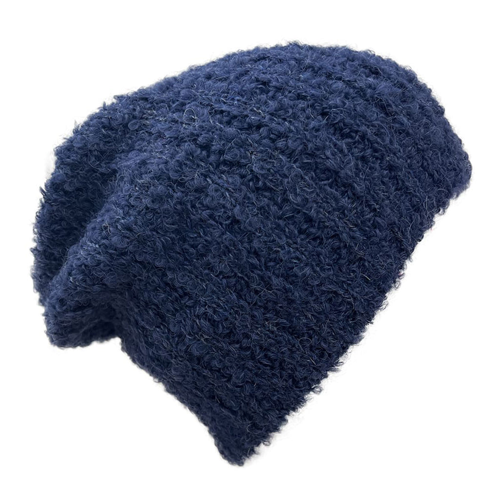 Navy Alpaca Beanie Loop Knit Slouchy Ribbed Stripe Soft Warm Winter Hat For Women And Men BandsCo Straps