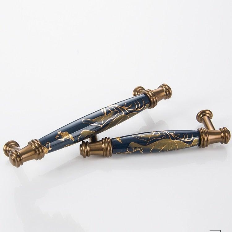 Navy Blue Ceramic Door Handles European Antique Furniture Handles Drawer Pulls Kitchen Cabinet Knobs And Handles Entry Door Handle With Door Lever For Right And Left Sided Doors Stevvex