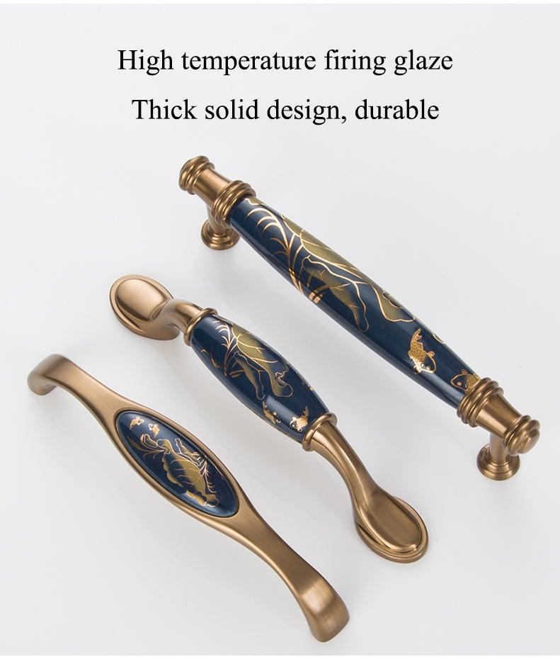 Navy Blue Ceramic Door Handles European Antique Furniture Handles Drawer Pulls Kitchen Cabinet Knobs And Handles Entry Door Handle With Door Lever For Right And Left Sided Doors Stevvex