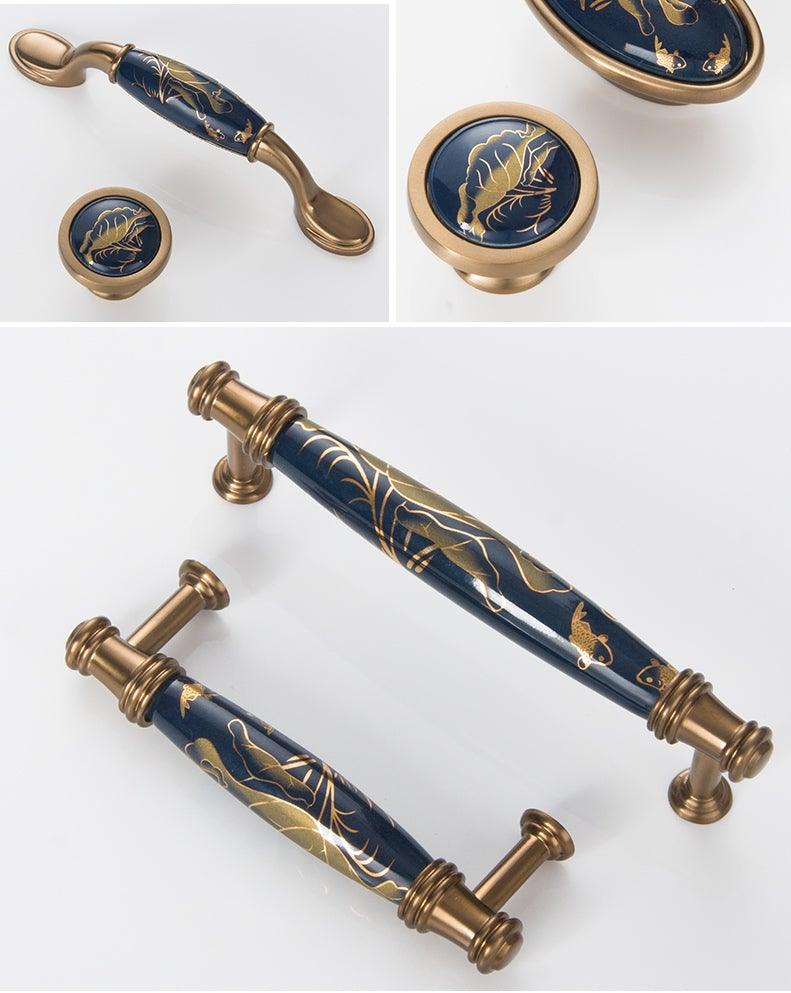 Navy Blue Ceramic Door Handles European Antique Furniture Handles Drawer Pulls Kitchen Cabinet Knobs And Handles Entry Door Handle With Door Lever For Right And Left Sided Doors Stevvex