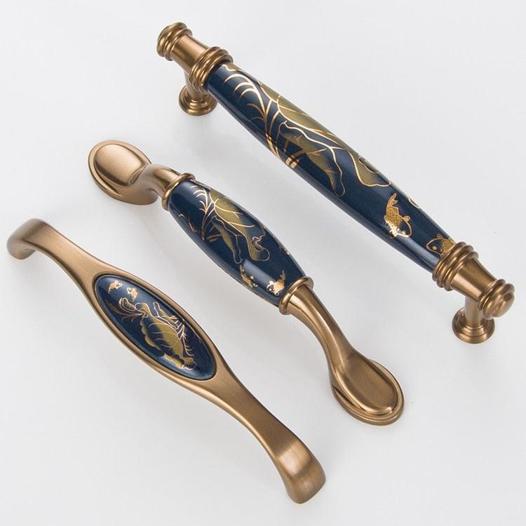 Navy Blue Ceramic Door Handles European Antique Furniture Handles Drawer Pulls Kitchen Cabinet Knobs And Handles Entry Door Handle With Door Lever For Right And Left Sided Doors Stevvex
