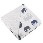 Navy Elephant Muslin Baby Blanket 47x47 Soft Cotton
