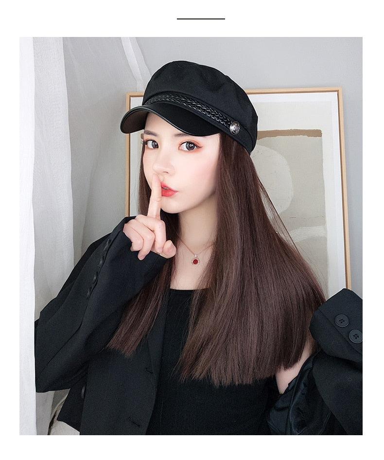 Navy Hat With Hair Long Straight Fake Hair Hat Wig Synthetic Hair Extensions Hat With Hair Natural Hairpiece Wigs For Black Women Cosplay Wigs For Women Stevvex
