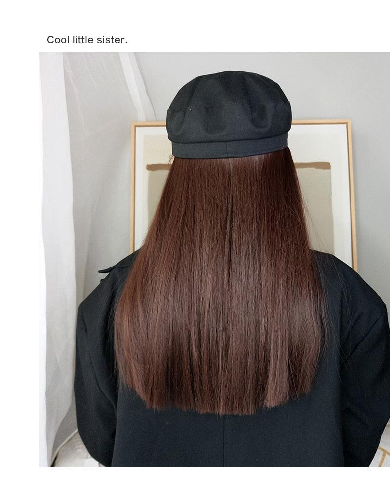 Navy Hat With Hair Long Straight Fake Hair Hat Wig Synthetic Hair Extensions Hat With Hair Natural Hairpiece Wigs For Black Women Cosplay Wigs For Women Stevvex