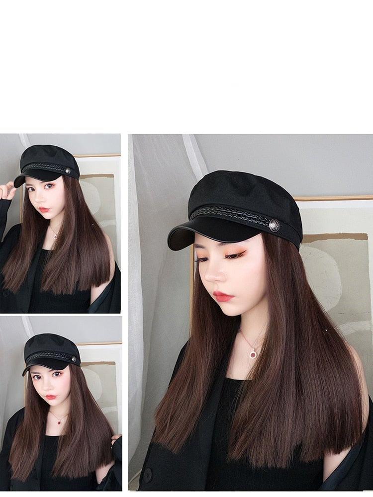 Navy Hat With Hair Long Straight Fake Hair Hat Wig Synthetic Hair Extensions Hat With Hair Natural Hairpiece Wigs For Black Women Cosplay Wigs For Women Stevvex