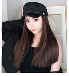 Navy Hat With Hair Long Straight Fake Hair Hat Wig Synthetic Hair Extensions Hat With Hair Natural Hairpiece Wigs For Black Women Cosplay Wigs For Women Stevvex