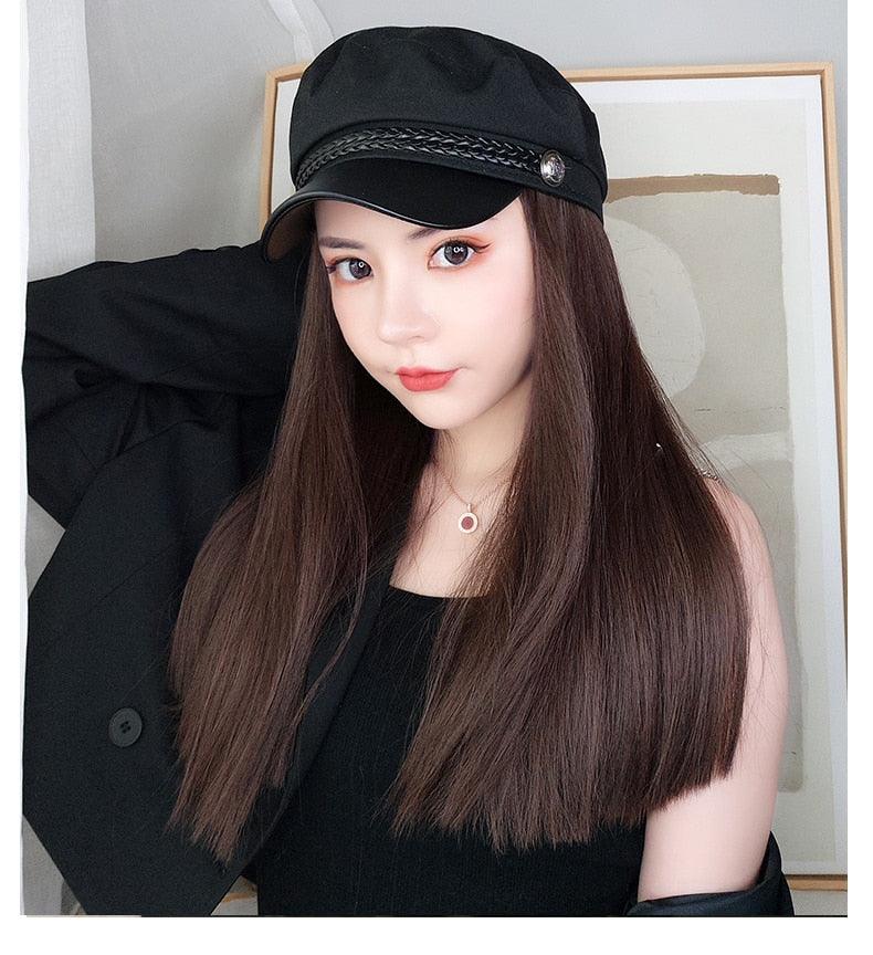 Navy Hat With Hair Long Straight Fake Hair Hat Wig Synthetic Hair Extensions Hat With Hair Natural Hairpiece Wigs For Black Women Cosplay Wigs For Women Stevvex