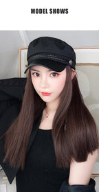 Navy Hat With Hair Long Straight Fake Hair Hat Wig Synthetic Hair Extensions Hat With Hair Natural Hairpiece Wigs For Black Women Cosplay Wigs For Women Stevvex