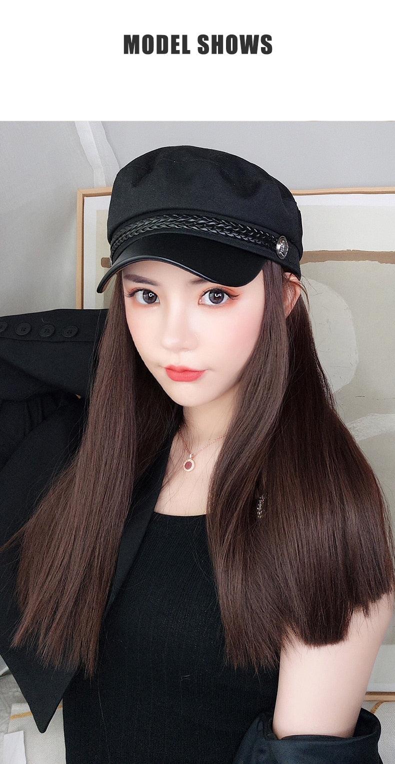 Navy Hat With Hair Long Straight Fake Hair Hat Wig Synthetic Hair Extensions Hat With Hair Natural Hairpiece Wigs For Black Women Cosplay Wigs For Women Stevvex