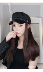 Navy Hat With Hair Long Straight Fake Hair Hat Wig Synthetic Hair Extensions Hat With Hair Natural Hairpiece Wigs For Black Women Cosplay Wigs For Women Stevvex