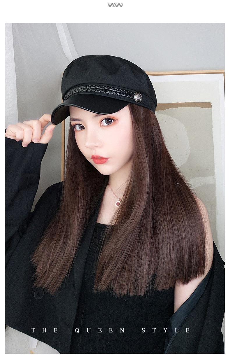 Navy Hat With Hair Long Straight Fake Hair Hat Wig Synthetic Hair Extensions Hat With Hair Natural Hairpiece Wigs For Black Women Cosplay Wigs For Women Stevvex