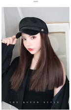 Navy Hat With Hair Long Straight Fake Hair Hat Wig Synthetic Hair Extensions Hat With Hair Natural Hairpiece Wigs For Black Women Cosplay Wigs For Women Stevvex