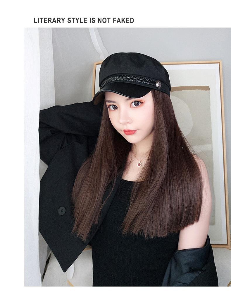 Navy Hat With Hair Long Straight Fake Hair Hat Wig Synthetic Hair Extensions Hat With Hair Natural Hairpiece Wigs For Black Women Cosplay Wigs For Women Stevvex