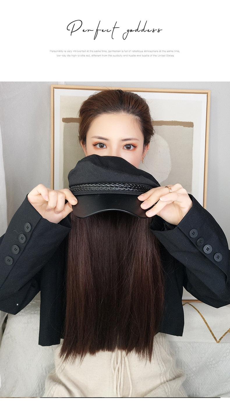 Navy Hat With Hair Long Straight Fake Hair Hat Wig Synthetic Hair Extensions Hat With Hair Natural Hairpiece Wigs For Black Women Cosplay Wigs For Women Stevvex
