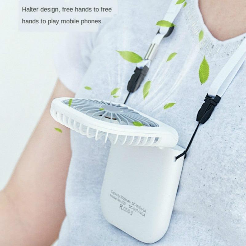 Neck Hanging Fan Ventilator Foldable USB Adjustable Rechargeable Cooling Mute Power Bank Handheld Portable Desk Fan Portable Fan Portable Mini Fan USB Rechargeable with Power Bank Handheld Fan Desk Adjustable Fan Air Cooler Home Office Outdoor Travel Stevvex