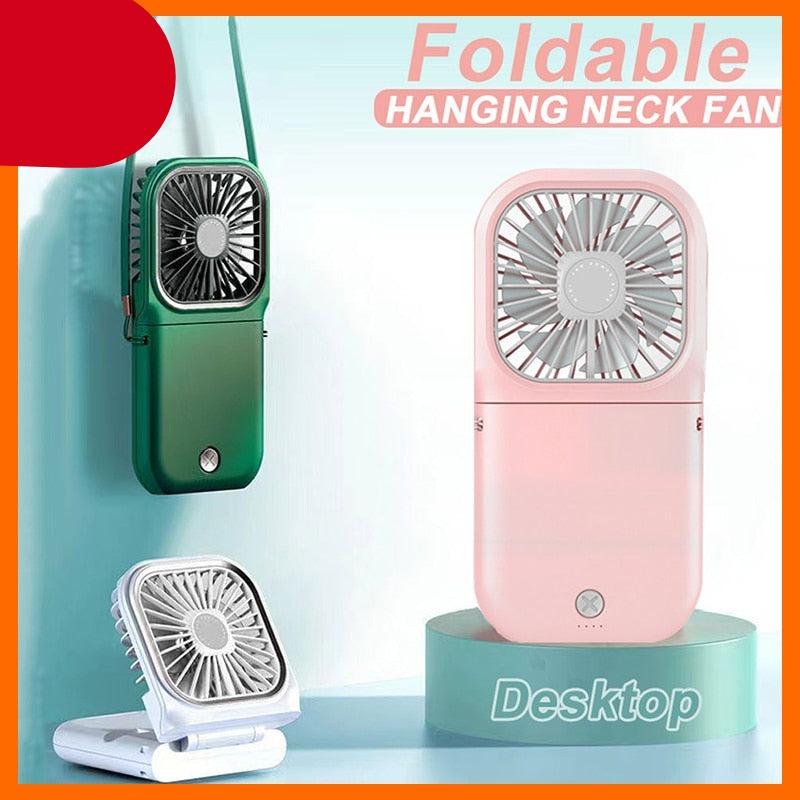 Neck Hanging Fan Ventilator Foldable USB Adjustable Rechargeable Cooling Mute Power Bank Handheld Portable Desk Fan Portable Fan Portable Mini Fan USB Rechargeable with Power Bank Handheld Fan Desk Adjustable Fan Air Cooler Home Office Outdoor Travel Stevvex
